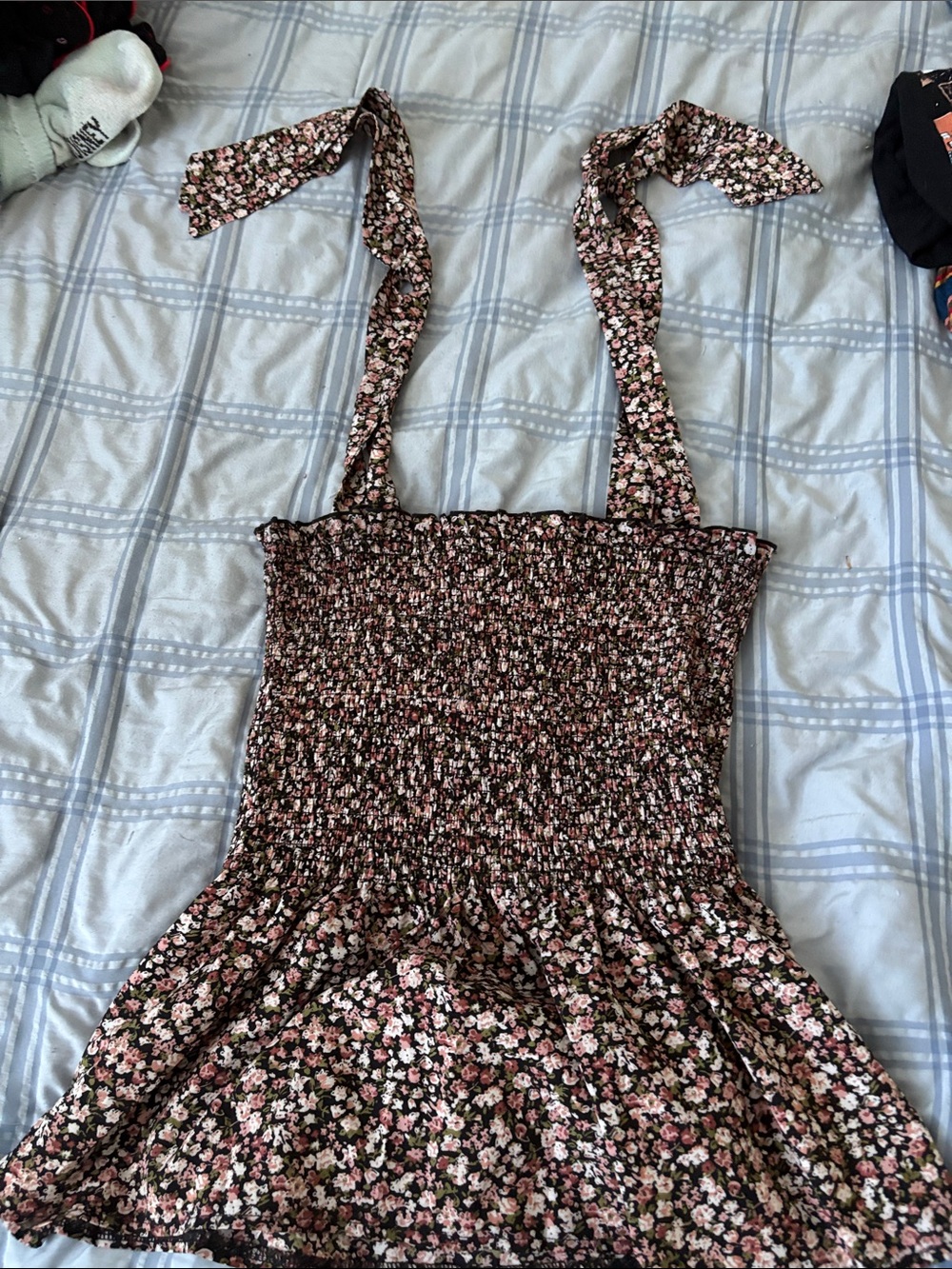 jcpenney Black Floral Smocked Sundress Top with Pink and White Flowers